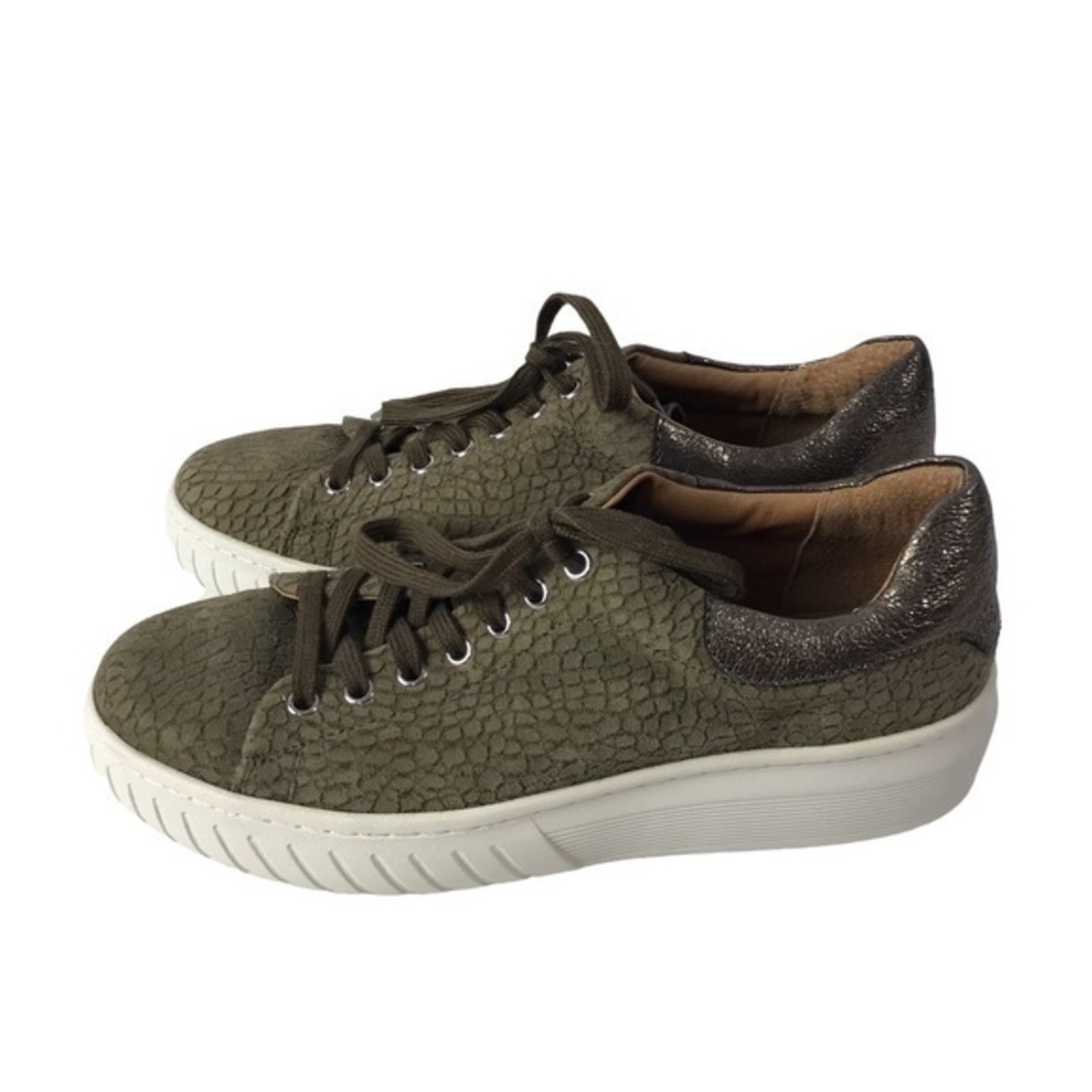 Sofft Olive Green Textured Leather Platform Sneaker with Metallic Heel - Picture 5 of 8